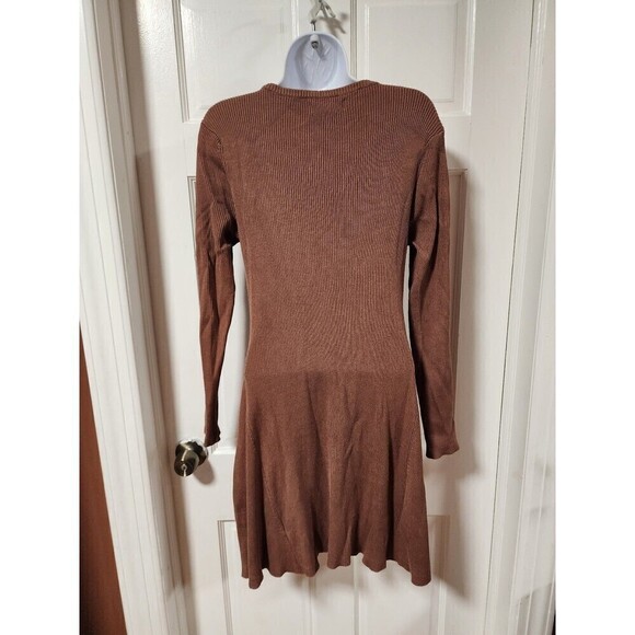 Women Long Sleeve Round Neck A-Line Brown Dress Large - Picture 4 of 8